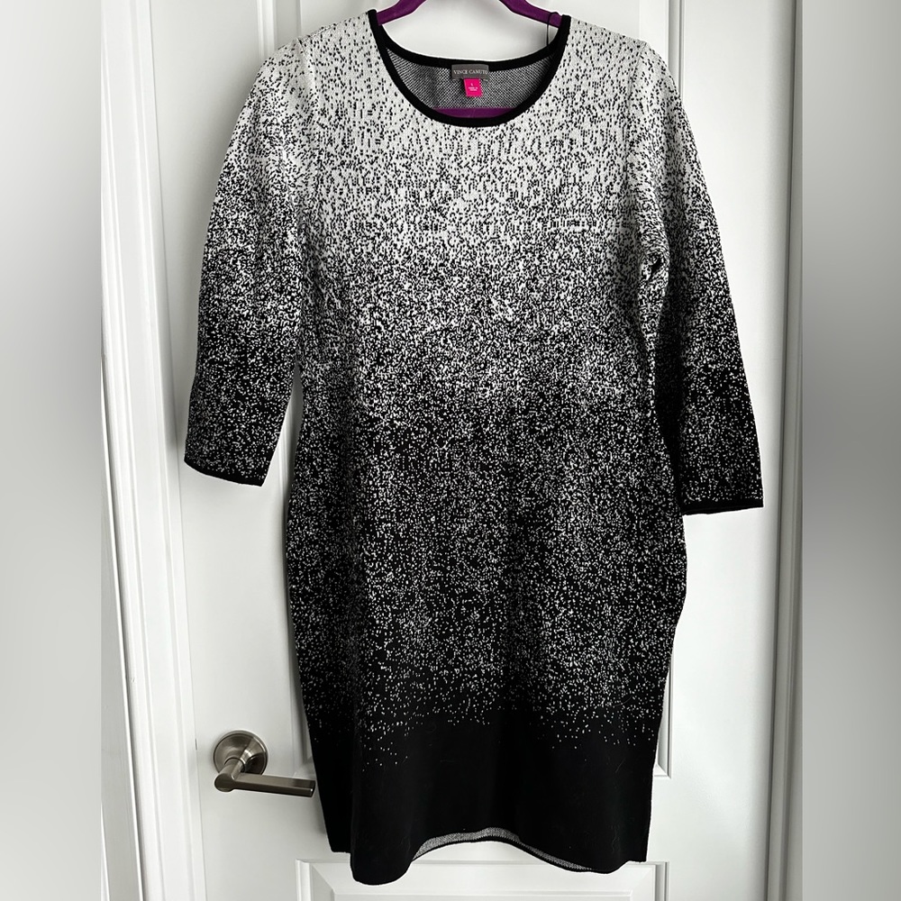 Vince Camuto Black and White Gradient Sweater Dress